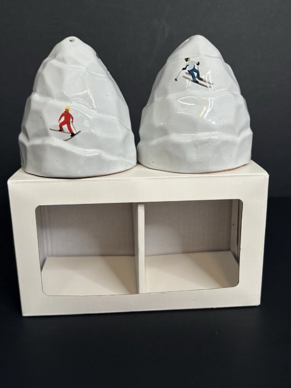 In Box West Elm St Jude Holiday Skiers Stoneware Salt & Pepper Shakers